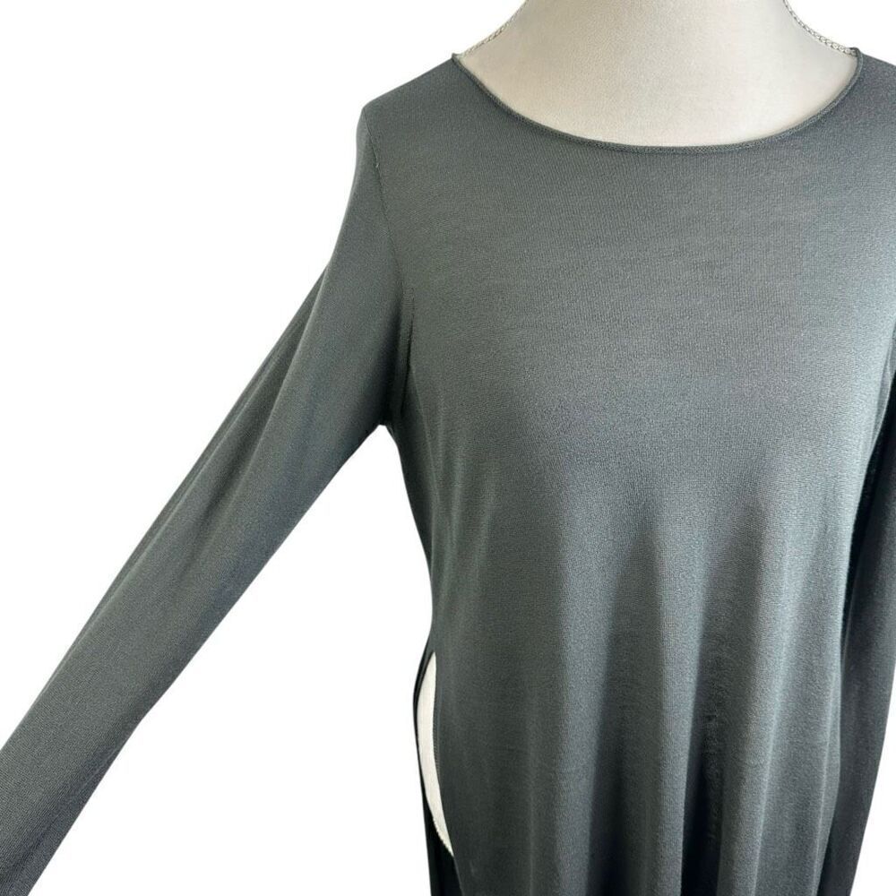 Eileen Fisher System Gray Long Tunic Top Fine Knit Tencel Semi Sheer Size M - Picture 8 of 10
